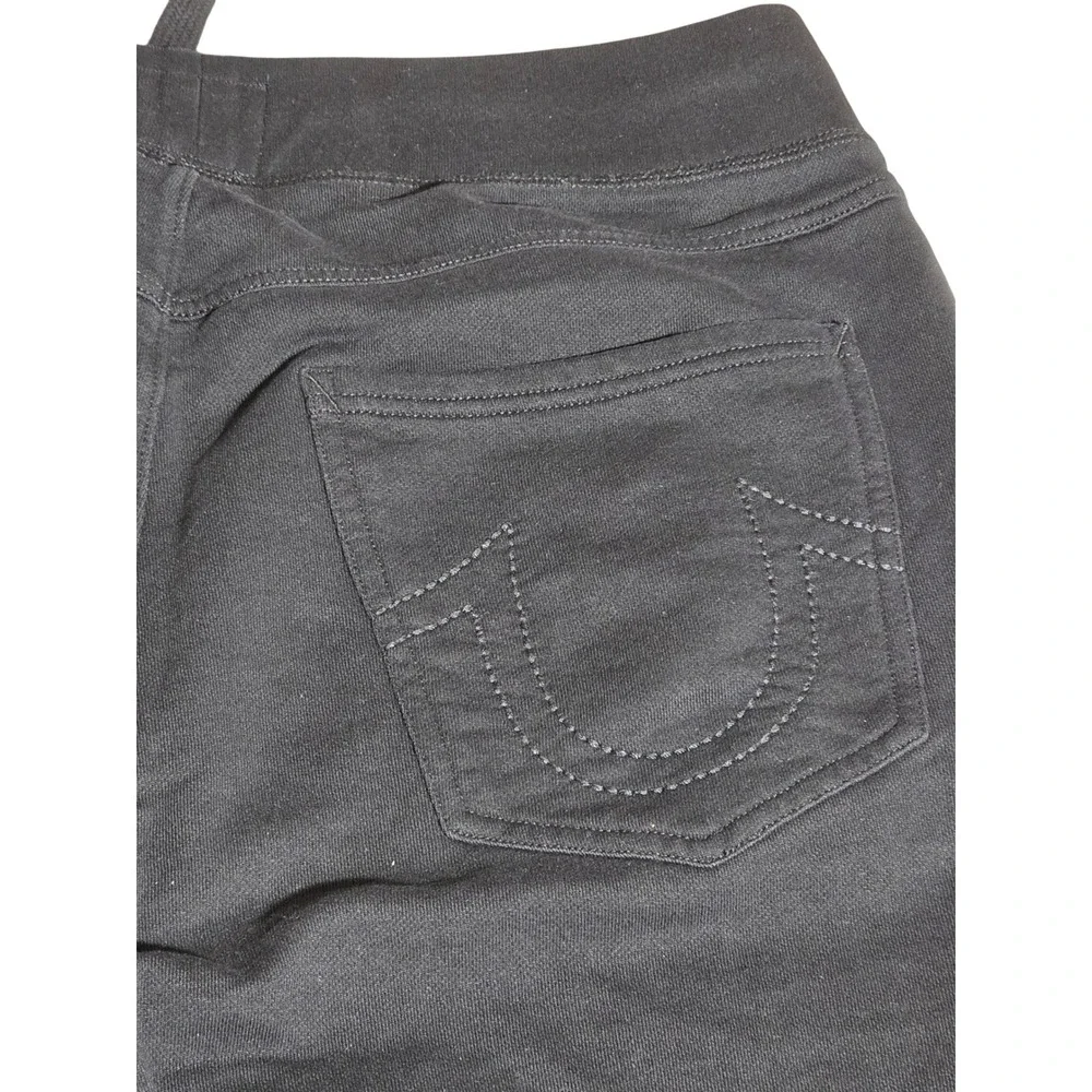True Religion Mens‎ Black Jogger Sweatpants Yellow Horseshoe Logo Size Medium